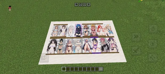 Anime waifu bed overlays on grass block