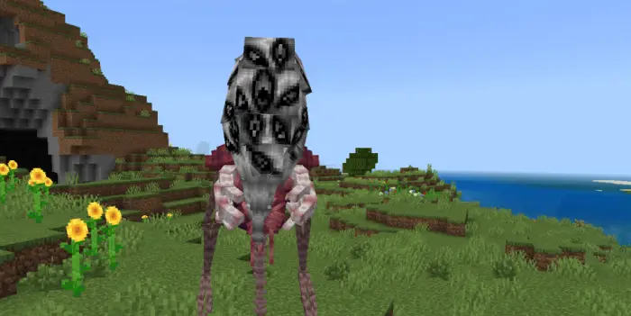 Skeletal bird-like creature with many eyes