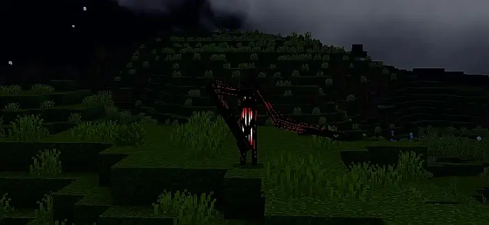 Dark, menacing creature in grassy hills
