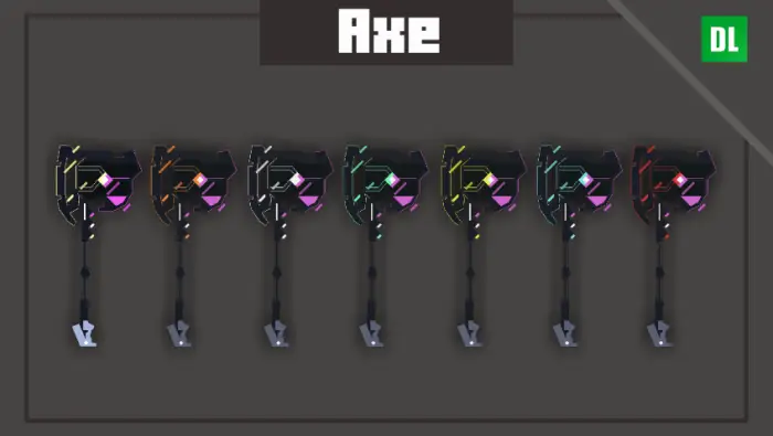 Futuristic glowing axes in various colors