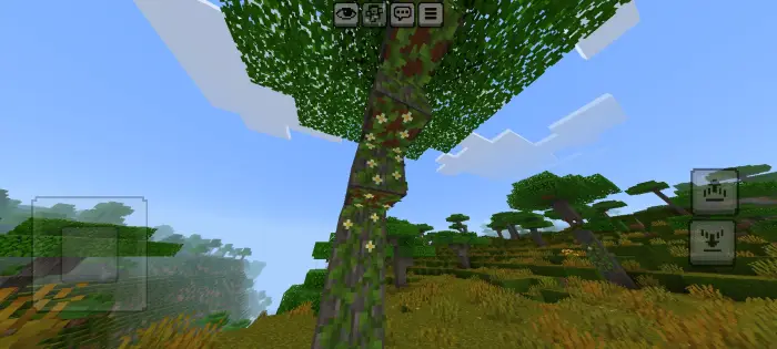 Flowering vines wrap around a tree trunk