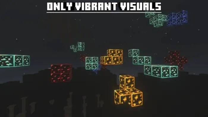 Glowing outlined ore blocks in darkness