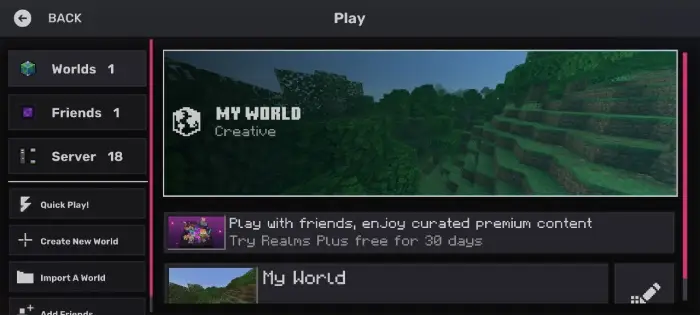 Modern UI with world selection sidebar