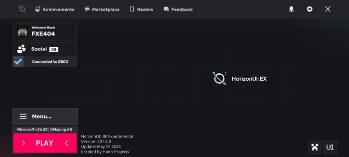New dark-themed UI with HorizonUIEX logo