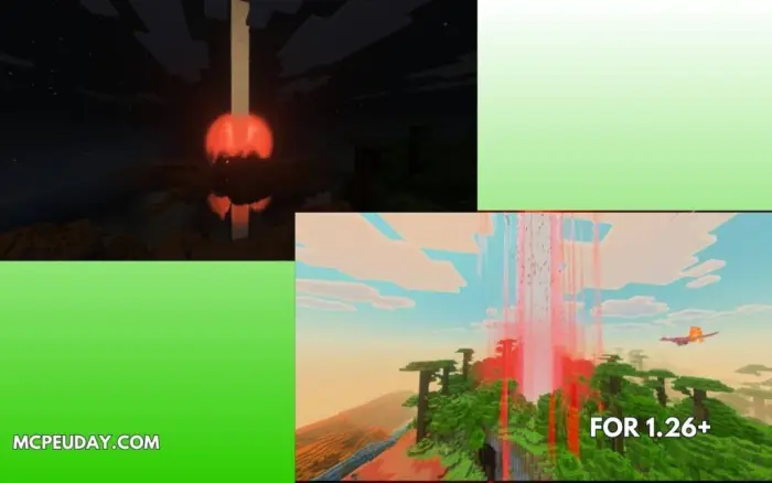 Top Orbital laser strike at night Bottom Red energy beam hits forest
