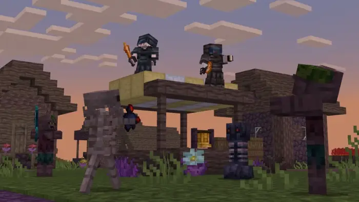 Survivors fight off infected mobs at sunset