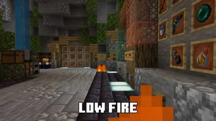 Low fire effect in a detailed cave base