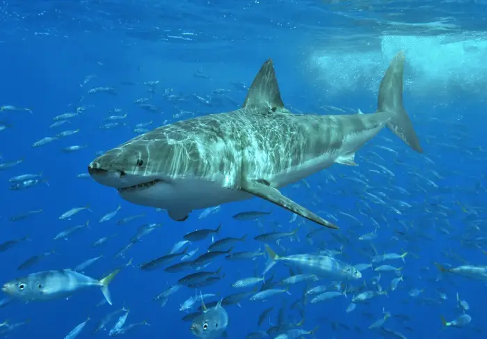 Shark swimming among a school of fish