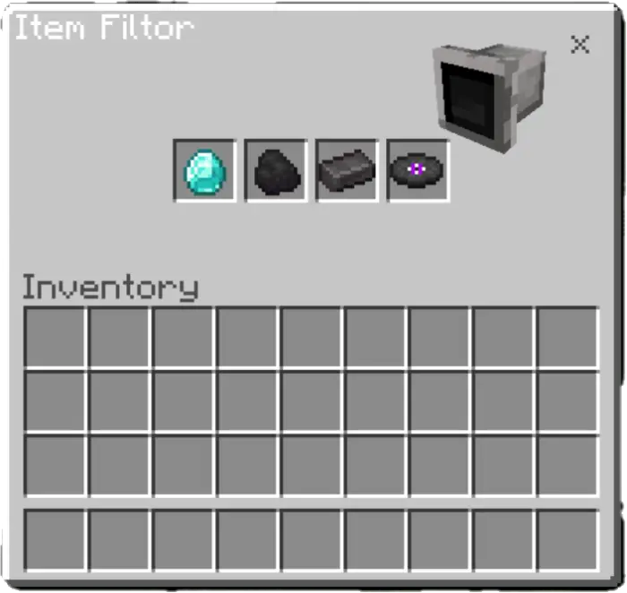 Item filter interface with selected items