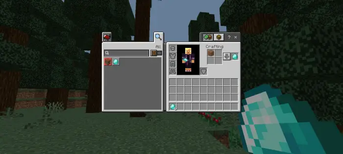 Player crafts diamonds from dirt in inventory.