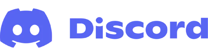 Discord logo and text in purple.