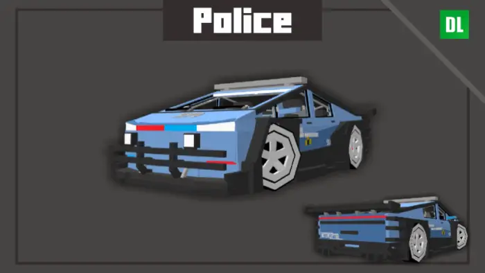 Blocky blue police car with custom textures