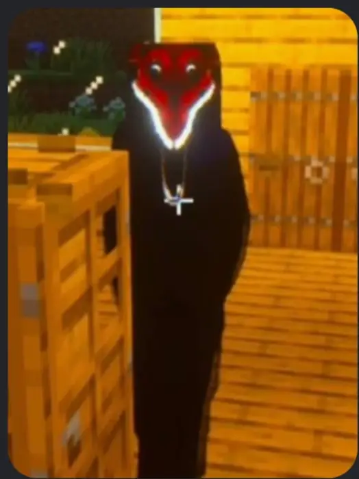 Red-masked horror mob lurking indoors.