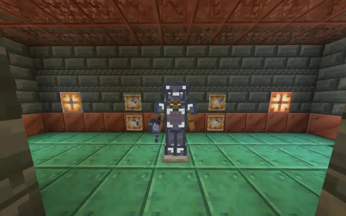 Armored statue with tools in display room