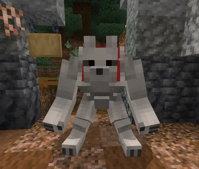 Blocky white companion creature standing alert