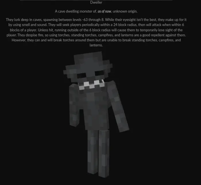 Blocky cave-dwelling monster with sharp teeth