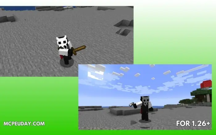 ALT text Character wielding sword and axe in game
