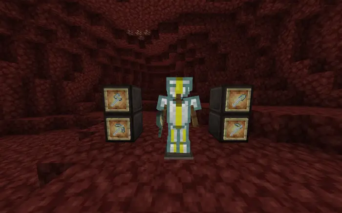 Player in custom armor with tool displays