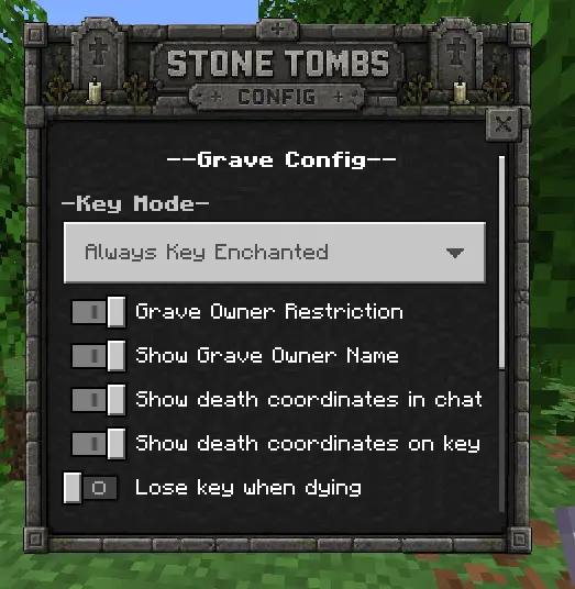 Stone tombs addon grave config settings menu