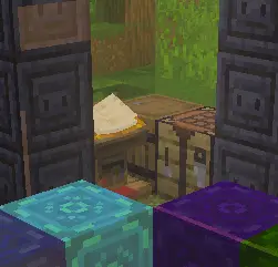 Magical blocks and crafting table in a room