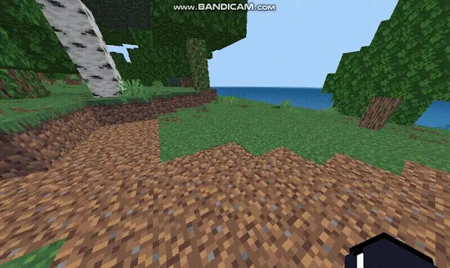 Large mined area with dirt and grass blocks