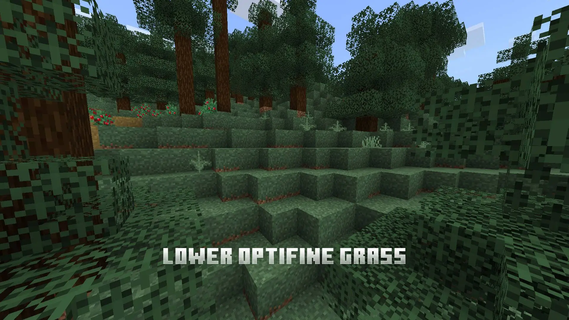 Blocky forest hillside with lower grass style.