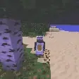 Character in lunar-themed armor near a beach