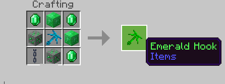 Emerald hook crafting recipe interface