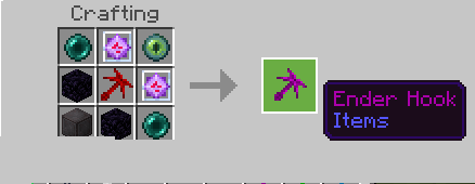 Crafting recipe for Ender Hook shown.
