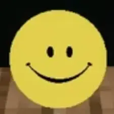 Yellow smiley face icon on a blocky floor