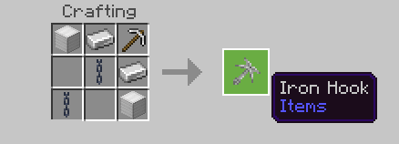 Crafting recipe for Iron Hook item.