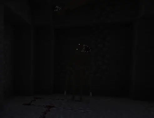 Dark cave mob with glowing eyes lurking.