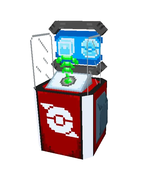Pixelated healing station with blue screen