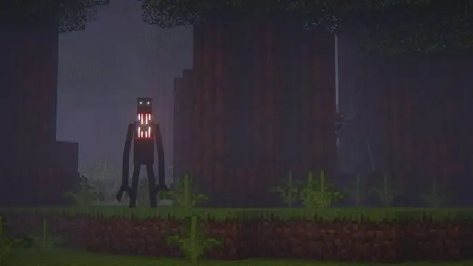 Tall creature with glowing mouth in forest