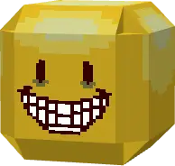 Yellow cube with a wide, cartoonish grin