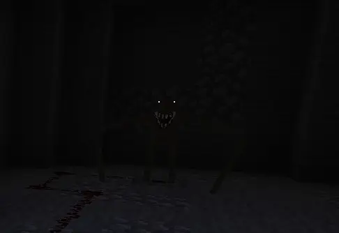 Creeping creature with glowing eyes in cave