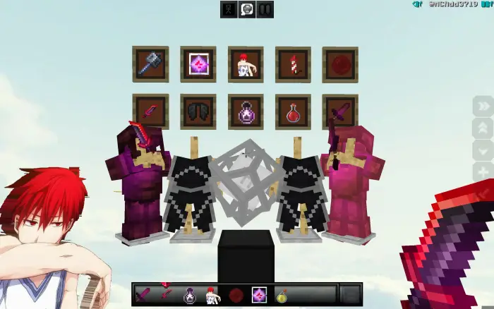 Anime-style PvP gear and red sword display