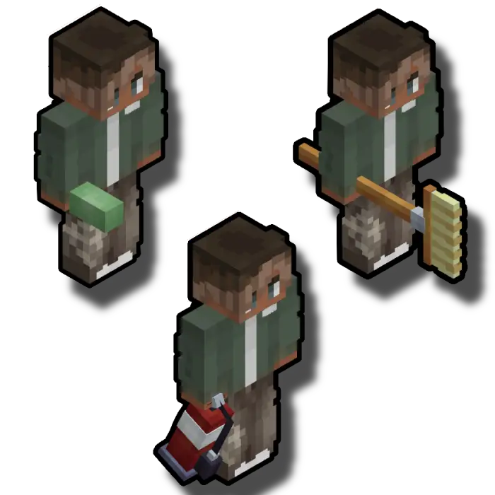 Three blocky characters with improvised weapons