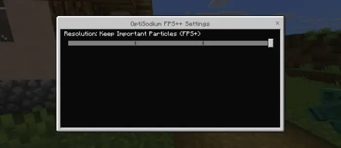 Settings menu for particle resolution slider