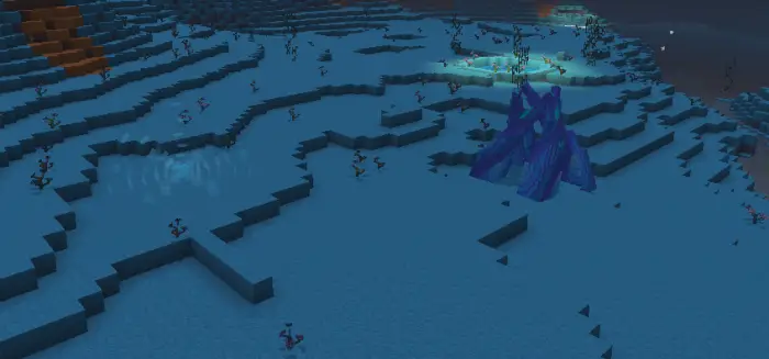 Glowing crystal structure in snowy biome