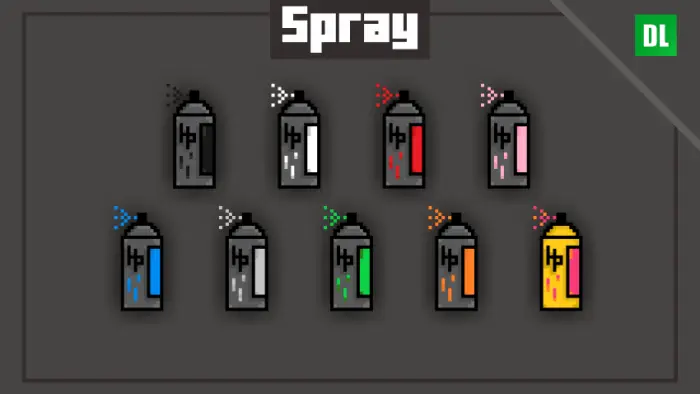Pixel art spray cans in various colors