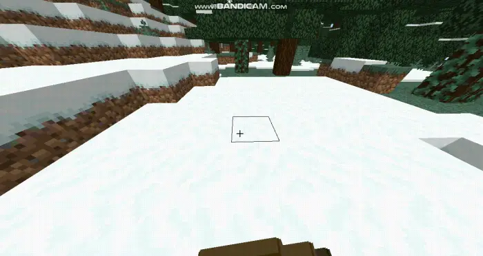 First-person snowy forest with teleport tool