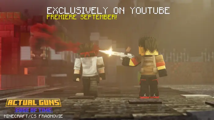 Blocky characters firing animated guns.