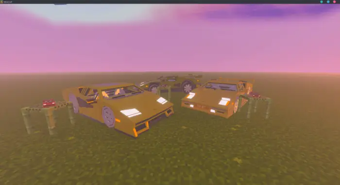 Blocky gold Lamborghini Countach cars in-game