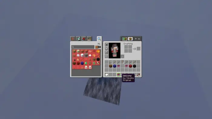 Inventory open on a single bedrock block