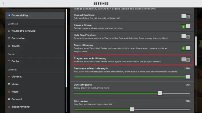 Settings menu with graphics options shown