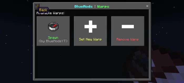 Warp management menu with spawn, add, remove