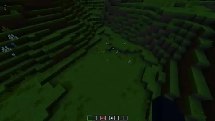 Dimly lit grassy terrain with glowing items
