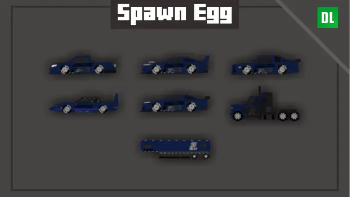 Blue race cars and trucks spawn egg icons