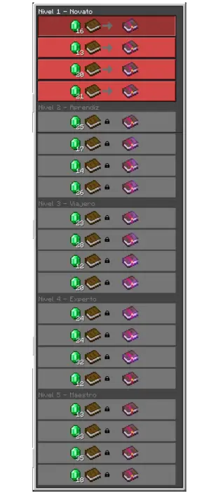 Villager trading interface with enchanted books